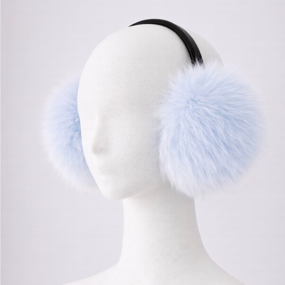 Genuine Fox Fur Earmuffs – Pale Blue Color | Leather Band